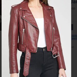 Pistola Tracy Cropped Faux Leather Moto Jacket in Mahogany Size Medium